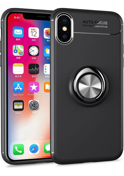 Iphone Xs Kılıf Range Yüzüklü Silikon - Siyah Inslm