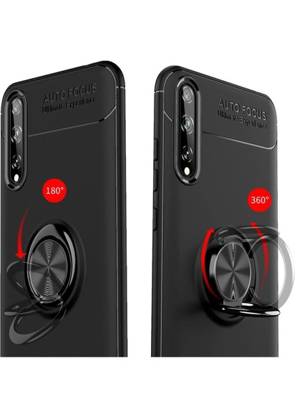 Huawei P Smart S Kılıf Range Yüzüklü Silikon - Siyah Inslm