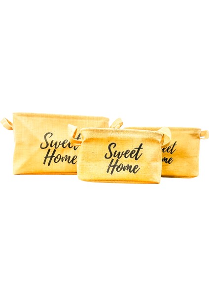 Sweet Home Jüt Hasır Ev Düzenleyici Mutfak Banyo Salon Sepeti Katlanır Sıvı Korumalı Üçlü Set