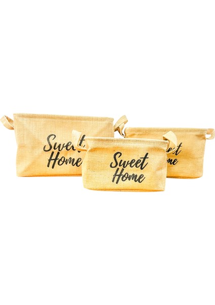 Sweet Home Jüt Hasır Ev Düzenleyici Mutfak Banyo Salon Sepeti Katlanır Sıvı Korumalı Üçlü Set fiyatları