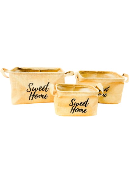 Sweet Home Jüt Hasır Ev Düzenleyici Mutfak Banyo Salon Sepeti Katlanır Sıvı Korumalı Üçlü Set modelleri