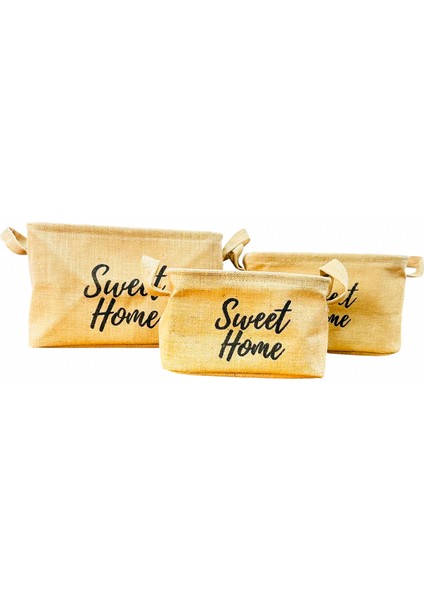 Sweet Home Jüt Hasır Ev Düzenleyici Mutfak Banyo Salon Sepeti Katlanır Sıvı Korumalı Üçlü Set fırsatları
