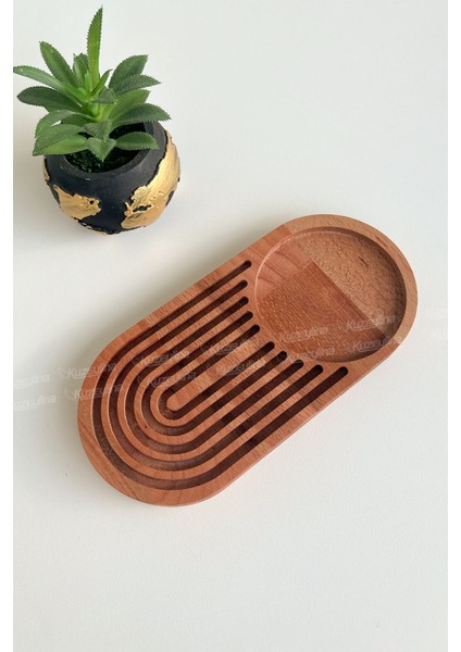 Doğal Ahşap Kahve Sunumluğu – Gökkuşağı Desenli Servislik | Kayın Ağacı 24X15 cm modelleri