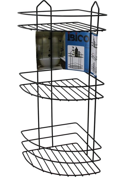 Siyah 3 Katlı - Üçgen Metal Banyo Köşelik - Duşkabin Raf (4887)