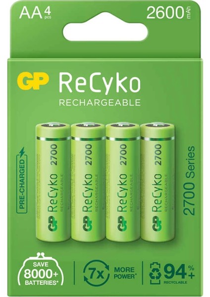 Gp Recyko Aa 2600 Mah Şarjlı 4lü Pil GP270AAHCE-2EB4 (GPRHC272E001) (4887)