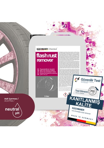 Kochmaier Oto Araç Jant Kaporta Ph Nötr Demir Tozu Temizleyici Sökücü 5 Litre/kg
