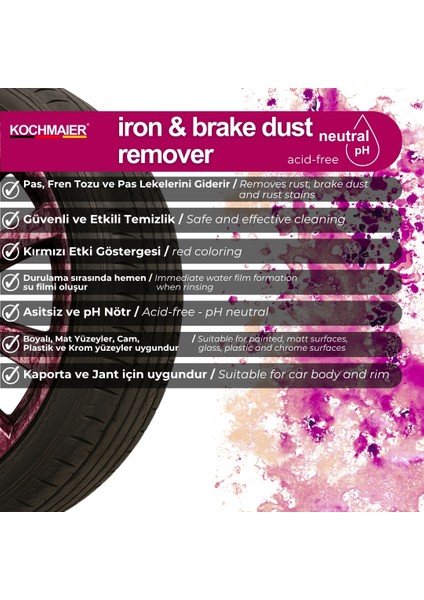 Kochmaier Oto Araç Jant Kaporta Ph Nötr Demir Tozu Temizleyici Sökücü 5 Litre/kg fiyatları