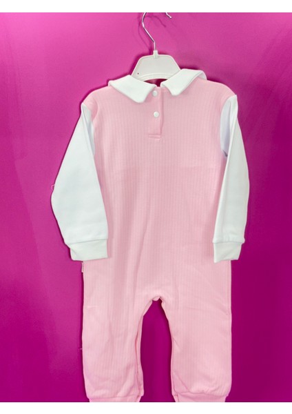Fiyonklu Çıtçıtlı Kız Bebek Tulum Pembe