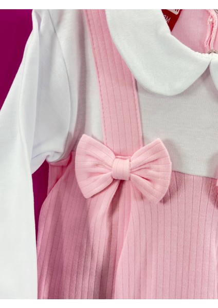 Fiyonklu Çıtçıtlı Kız Bebek Tulum Pembe