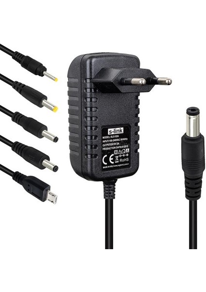 S-Link SLX-52A 5-9-12 Volt - 2 Amper Çok Uçlu Telefon Tablet Pc Akü Akıllı Şarj Adaptörü