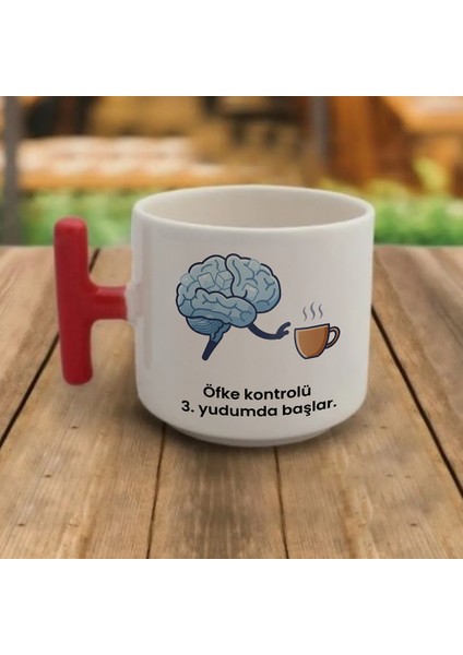 "öfke Kontrolü 3. Yudumda Başlar." Yazılı Kırmızı Kulplu Kupa Bardak - Hediyelik Kupa DZB13