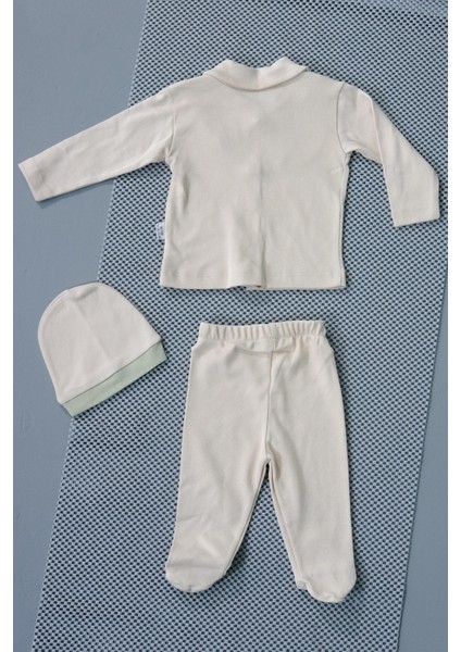Unisex Papyon Detaylı Şapkalı Bebek Tulum Zıbın Krem Üzerine Parçalı Yeşil fırsatları