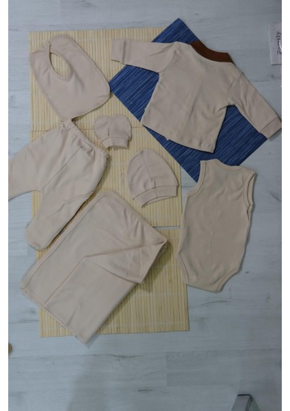 Unisex Ayıcık Desenli 7'li Zıbın Takımı Kahverengi Biyeli Krem fiyatları