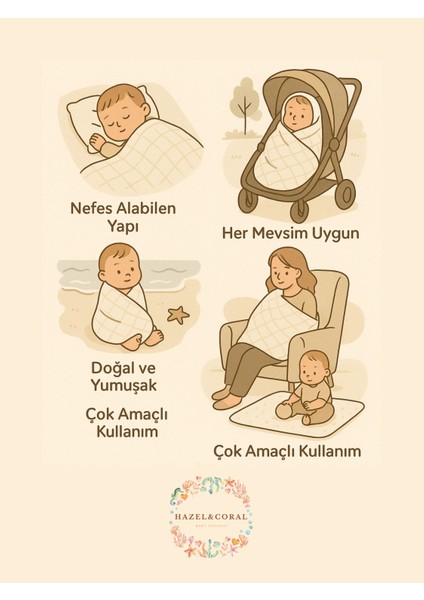 3 Katlı Müslin Bebek Örtüsü & Battaniyesi Gri