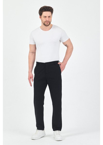 Theseason Erkek Siyah Pamuklu Keten Görünümlü Beli Bağcıklı Relaxed Fit Yazlık Chino Pantolon