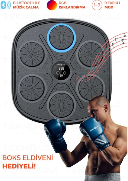Boks Eğitim Makinesi Rgb Müzikli Bluetooth Hoparlör Genç Yetişkin Boks Egzersizi Eldiven Hediyeli