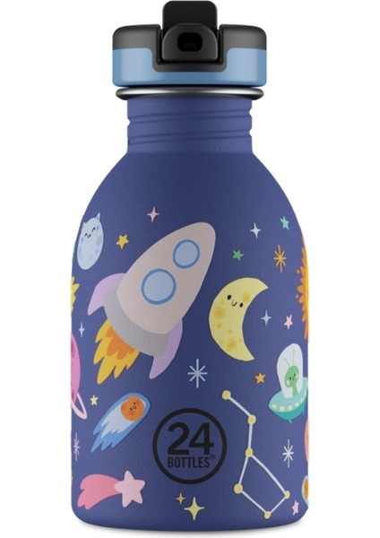 Kids Bottle Space Friends Pipetli Paslanmaz Çelik Çocuk Su Matarası 250 ml