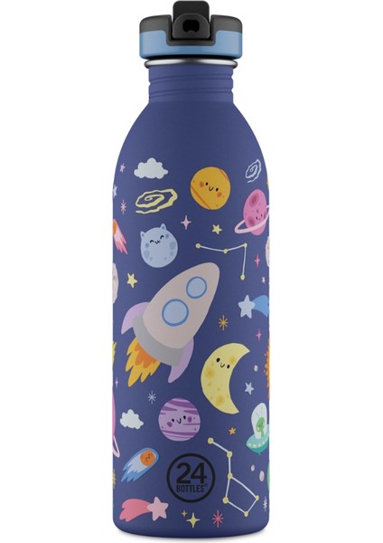 Kids Bottle Space Friends Pipetli Paslanmaz Çelik Çocuk Su Matarası 500 ml