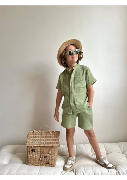 Yigit Butik Müslin Kumaş Şortlu Erkek Çocuk Takım