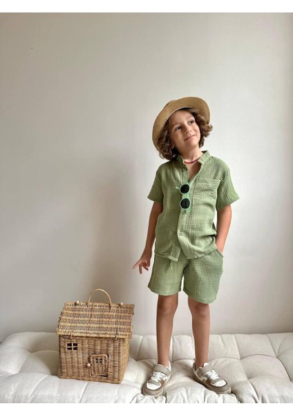 Yigit Butik Müslin Kumaş Şortlu Erkek Çocuk Takım