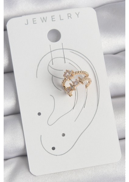 Pirinç Gold Renk Zirkon Taşlı Yıldız Model Kadın Kıkırdak Küpe - TJ-BKP10585