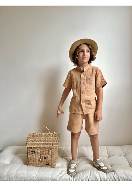 Yigit Butik Müslin Kumaş Şortlu Erkek Çocuk Takım modelleri