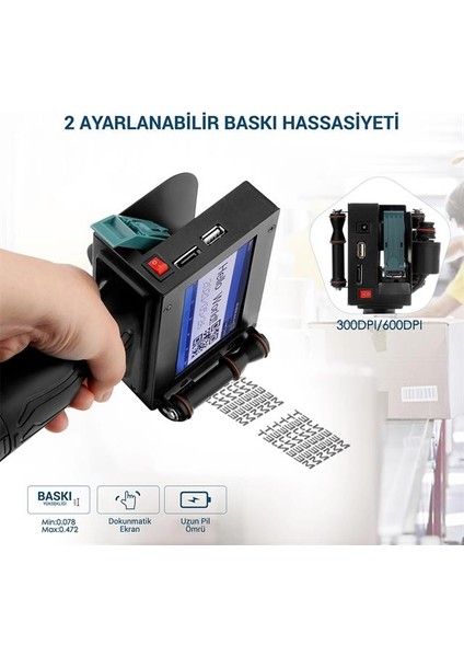 Powermaster PM-10878 4.3'' Dokunmatik Ekranlı Şarjlı Endüstriyel El Tipi Portatif Mürekkep Yazıcı fiyatları