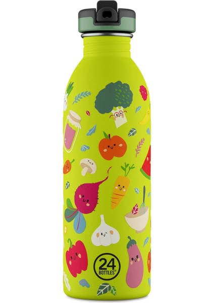 Kids Bottle Veggie Friends Pipetli Paslanmaz Çelik Çocuk Su Matarası 500 ml