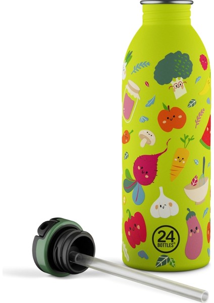 Kids Bottle Veggie Friends Pipetli Paslanmaz Çelik Çocuk Su Matarası 500 ml fırsatları