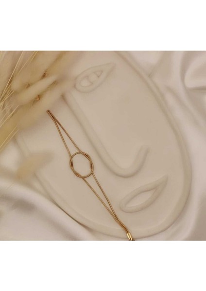 Ince Düğümlü Çelik Gold Bileklik