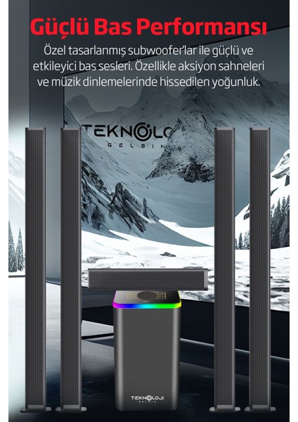 HP-TV04 5+1 Soundbar Ev Sinema Sistemi Stereo Hd Ses Kalitesi Rgb Kablolu 45W Amfi 15WX5 Soundbar indirimleri