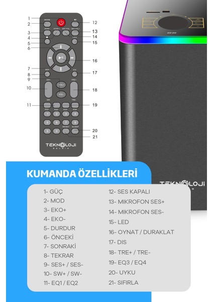 HP-TV04 5+1 Soundbar Ev Sinema Sistemi Stereo Hd Ses Kalitesi Rgb Kablolu 45W Amfi 15WX5 Soundbar