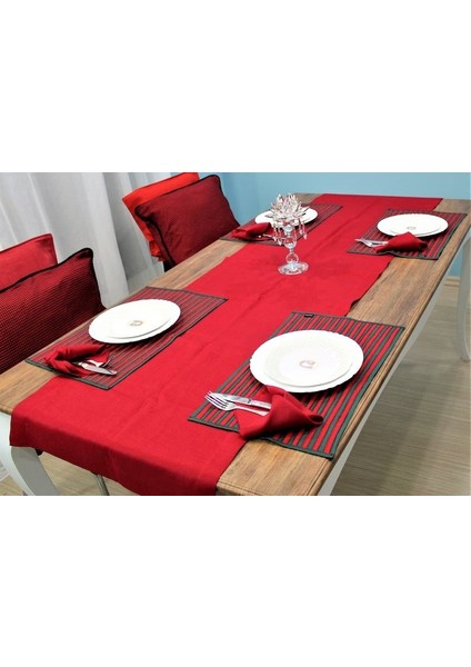 230X40 Kırmızı Uzun Runner, Yılbaşı Masa Runner, %100 Pamuk Ince Kumaş