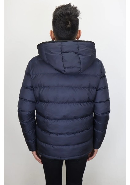 Fistan Store Erkek Hakim Yaka Spor Kesim Rahat Kalıp Kapüşonlu Fermuarlı Kışlık Mont