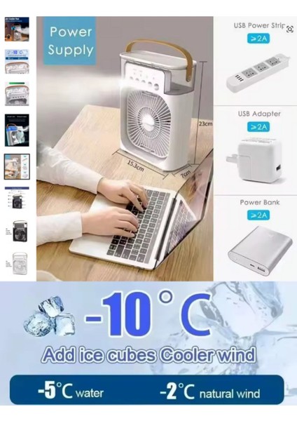 Buzlu Vantilatör Mini Fan 5 Spreyli Su Püskürtmeli 600 ml Buhar Makinesi Nemlendirici Mini Klima Rgb fırsatları