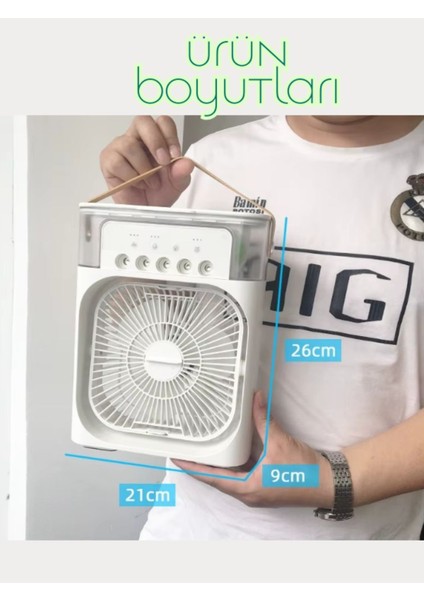 Buzlu Vantilatör Mini Fan 5 Spreyli Su Püskürtmeli 600 ml Buhar Makinesi Nemlendirici Mini Klima Rgb