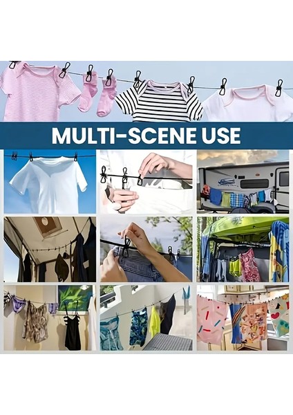 Taşınabilir 180 Cm Kancalı Çamaşır Asma Kurutma İpi 12 Mandallı Halat Klipsli Ayarlanabilir Bahçeler, Kamp ve Seyahat Için modelleri