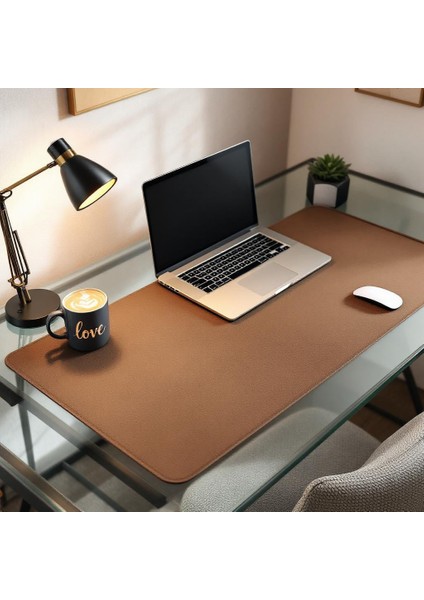 Mouse Pad Büyük Ölçü - Desk Mat Geniş Ebad - Masa Matı – 50 cm × 100 cm – Saddle Kahverengi Siyah XL Mouse Pad – PU Deri - Gamer Kaymaz Taban - Ofis Masa Aksesuar