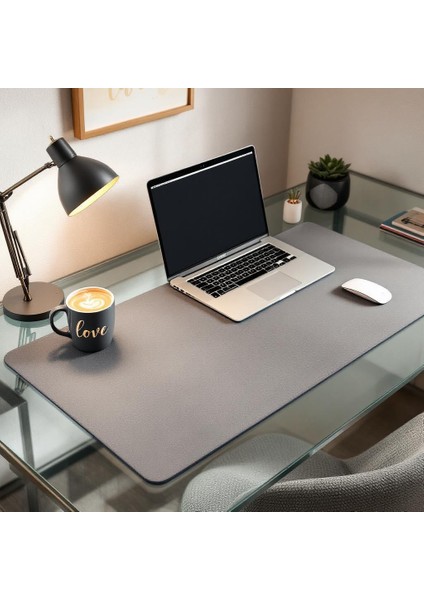 Mouse Pad Büyük Ölçü - Desk Mat Geniş Ebad - Masa Matı – 60 cm × 200 cm – Taupe Grey Siyah XL Mouse Pad – PU Deri - Gamer Kaymaz Taban - Ofis Masa Aksesuar
