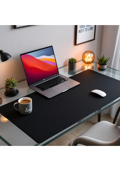 Mouse Pad Büyük Ölçü - Desk Mat Geniş Ebad - Masa Matı – 90 cm × 120 cm – Jet Siyah XL Mouse Pad – PU Deri - Gamer Kaymaz Taban - Ofis Masa Aksesuar