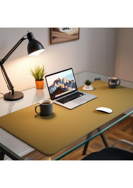 Mouse Pad Büyük Ölçü - Desk Mat Geniş Ebad - Masa Matı – 70 cm × 400 cm – Khaki Olive Siyah XL Mouse Pad – PU Deri - Gamer Kaymaz Taban - Ofis Masa Aksesuar