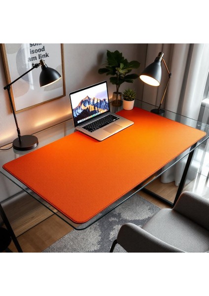 Mouse Pad Büyük Ölçü - Desk Mat Geniş Ebad - Masa Matı – 90 cm × 140 cm – Orange Siyah XL Mouse Pad – PU Deri - Gamer Kaymaz Taban - Ofis Masa Aksesuar