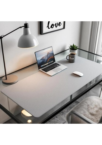 Mouse Pad Büyük Ölçü - Desk Mat Geniş Ebad - Masa Matı – 140 cm × 200 cm – Light Grey Siyah XL Mouse Pad – PU Deri - Gamer Kaymaz Taban - Ofis Masa Aksesuar