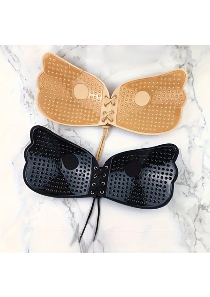 2 Adet Bej-Siyah Askısız Önden Ipli Toparlayıcı Dolgun Gösteren Yapışkanlı Dekolte Sihirli Sütyen fiyatları