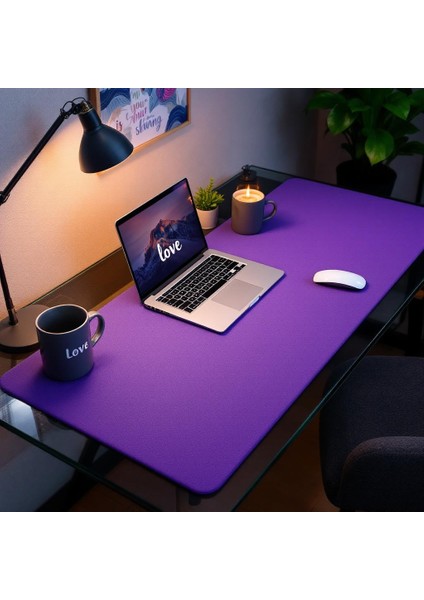 Mouse Pad Büyük Ölçü - Desk Mat Geniş Ebad - Masa Matı – 60 cm × 80 cm – Deep Purple Siyah XL Mouse Pad – PU Deri - Gamer Kaymaz Taban - Ofis Masa Aksesuar