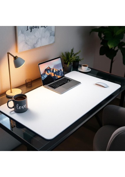 Mouse Pad - Geniş Desk Mat - Özel Vegan Deri Masa Matı - 100 cm × 440 cm - Beyaz | Kişiselleştirilmiş Ofis Mat