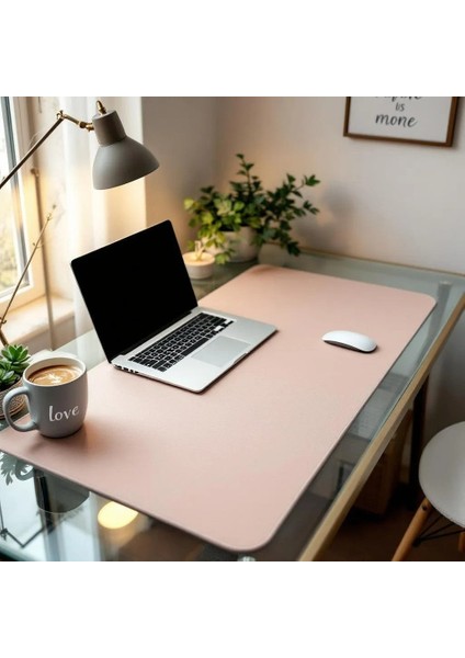 Mouse Pad Büyük Ölçü - Desk Mat Geniş Ebad - Masa Matı – 90 cm × 480 cm – Blush Nude Siyah XL Mouse Pad – PU Deri - Gamer Kaymaz Taban - Ofis Masa Aksesuar