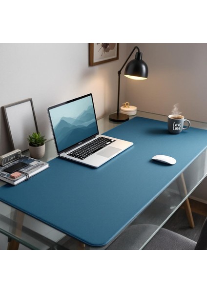 Mouse Pad Büyük Ölçü - Desk Mat Geniş Ebad - Masa Matı – 90 cm × 400 cm – Teal Mavi Siyah XL Mouse Pad – PU Deri - Gamer Kaymaz Taban - Ofis Masa Aksesuar