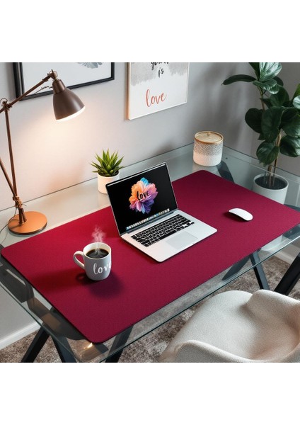 Mouse Pad Büyük Ölçü - Desk Mat Geniş Ebad - Masa Matı – 110 cm × 120 cm – Wine Kırmızı Siyah XL Mouse Pad – PU Deri - Gamer Kaymaz Taban - Ofis Masa Aksesuar