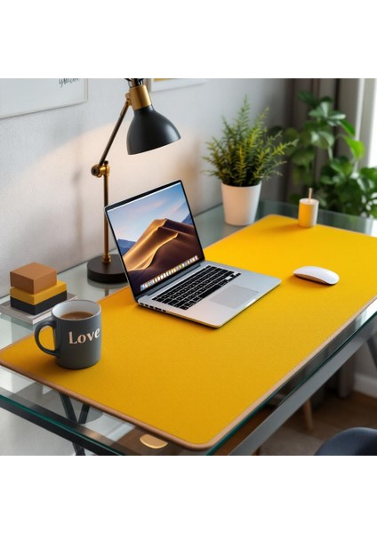 Mouse Pad - Geniş Desk Mat - Özel Tasarım Masa Matı – 70 cm × 380 cm – Mustard Yellow Mouse Pad – Premium Poliüretan Deri - Gamer Kaymaz Taban - Ofis Masa Aksesuar